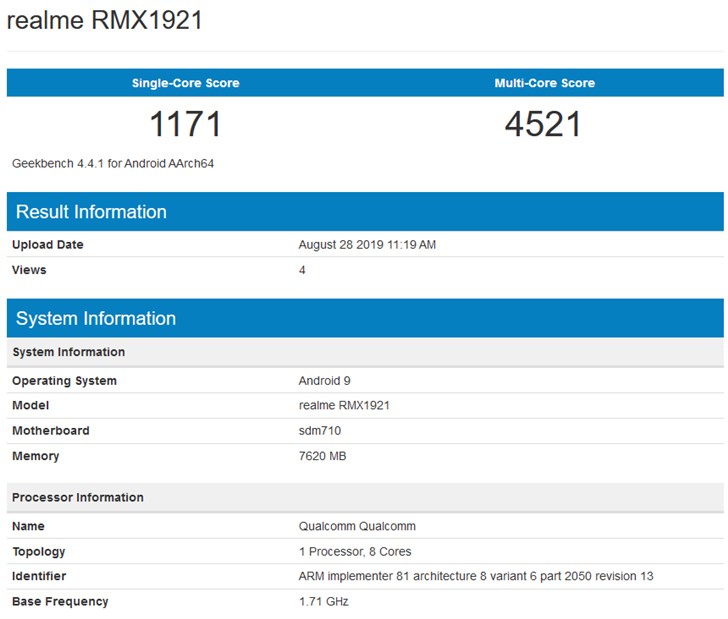 外媒：realme XT跑分曝光，預(yù)計本月登陸印度市場