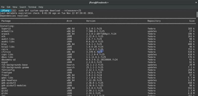 將Fedora24升級至最新的Fedora25版的教程