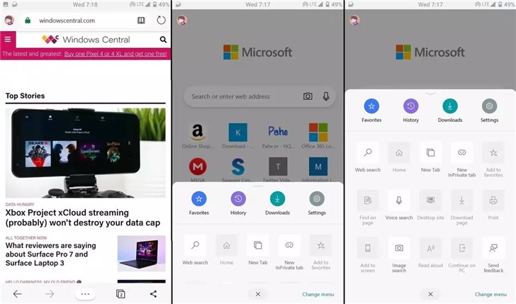 微軟重新設計Edge for Android瀏覽器的用戶界面