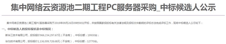 中國移動集中網(wǎng)絡(luò)云資源池PC服務(wù)器采購：新華三、華為中標(biāo)，總報價超21億