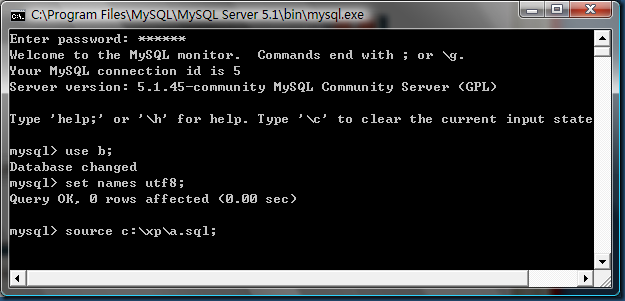 mysql命令行還原phpMyAdmin導出的含有中文的SQL文件