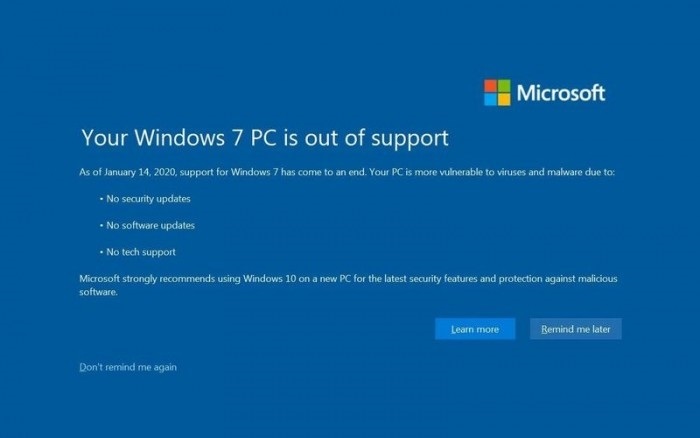 微軟敦促Windows 7用戶升級(jí)Windows 10的全屏警告長(zhǎng)這樣