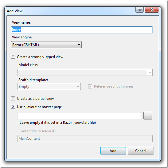 ASP.NET MVC4入門(mén)教程(三):添加一個(gè)視圖 ASP.NET MVC4入門(mén)教程(三):添加一個(gè)視圖