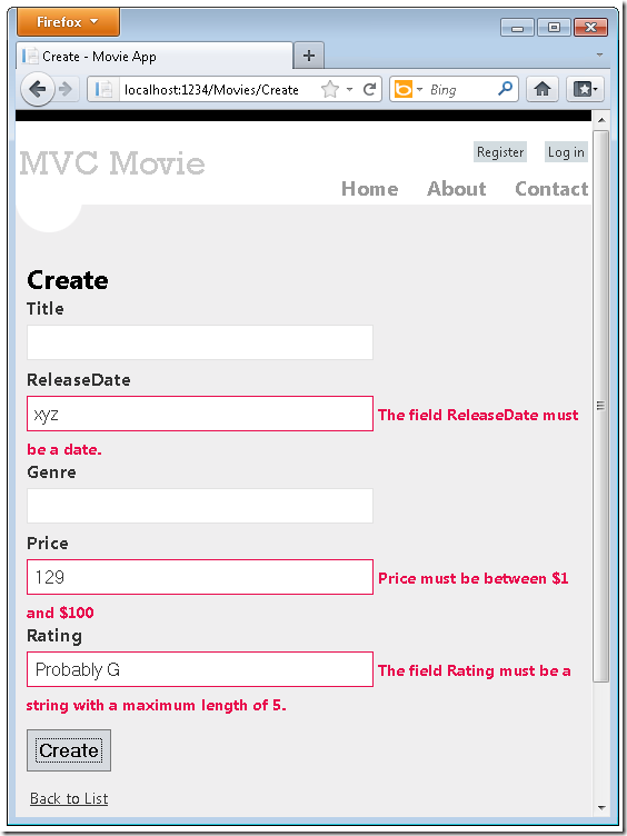 ASP.NET MVC4入門教程（八）：給數(shù)據(jù)模型添加校驗(yàn)器