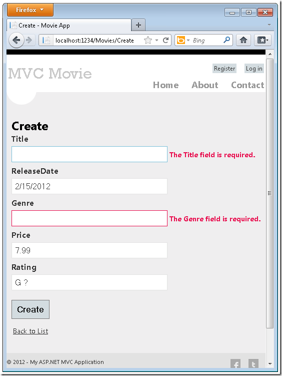 ASP.NET MVC4入門教程（八）：給數(shù)據(jù)模型添加校驗(yàn)器