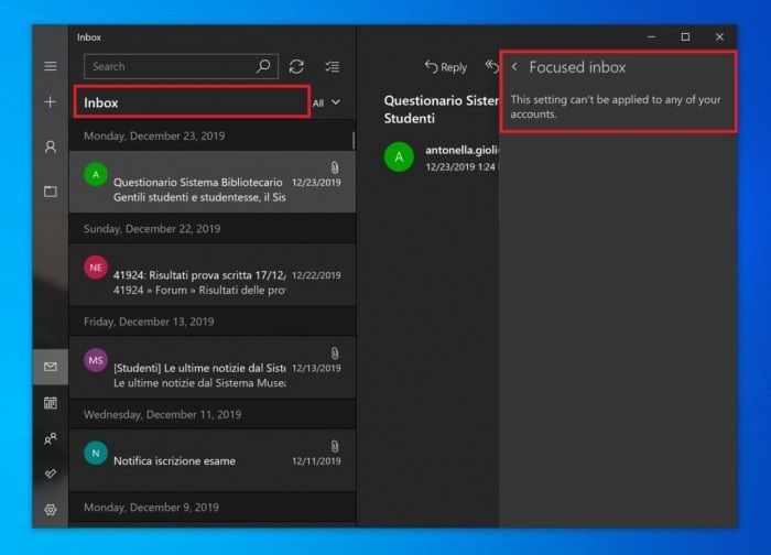 微軟擬刪除Windows 10 Mail應用中的Focused inbox功能
