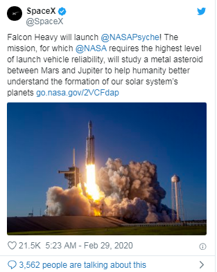 SpaceX又獲得NASA一份1.17億美元發射合同，探索小行星Psyche