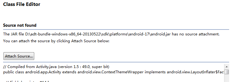 Eclipse中查看android工程代碼出現(xiàn)＂android.jar has no source attachment＂的解決方案