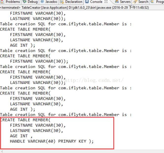 用注解編寫創建表的SQL語句