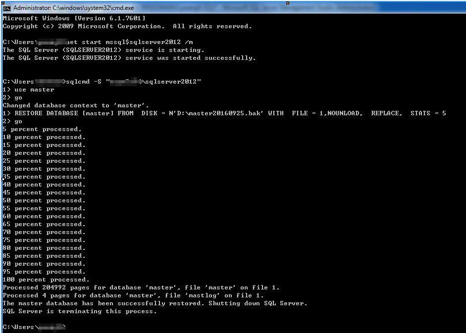SQL Server通過重建方式還原master數據庫