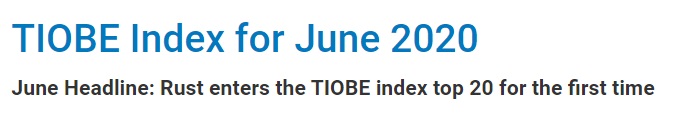 TIOBE 6 月榜單：C 語言居首，Rust 首次進入前 20