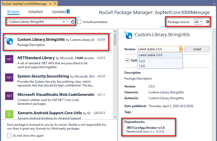 .NET Core中創建和使用NuGet包的示例代碼