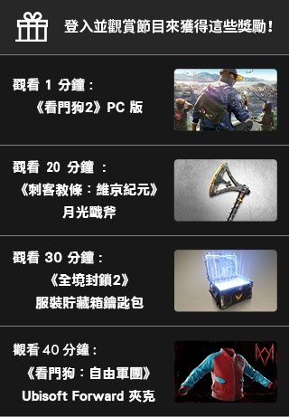 育碧公開發布會 Twitch 掉落獎勵陣容：《看門狗 2》免費領