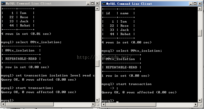 mysql 詳解隔離級別操作過程(cmd)