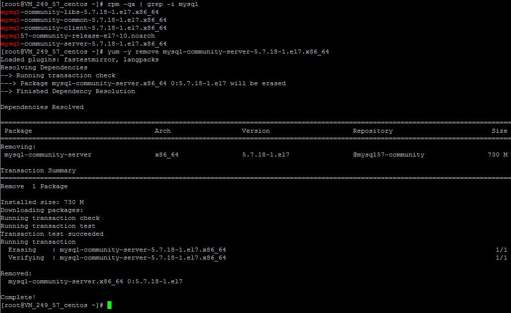 Linux下MySQL5.7.18 yum方式從卸載到安裝過程圖解