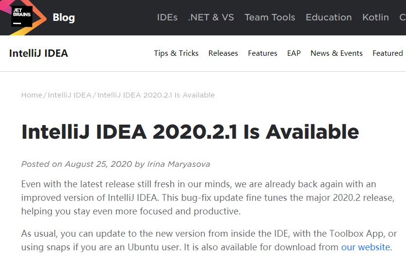 Java 開發工具 IntelliJ IDEA 2020.2.1 正式發布