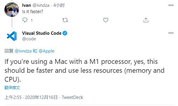 微軟 Visual Studio Code 已原生支持蘋果 M1 Mac，運行速度更快