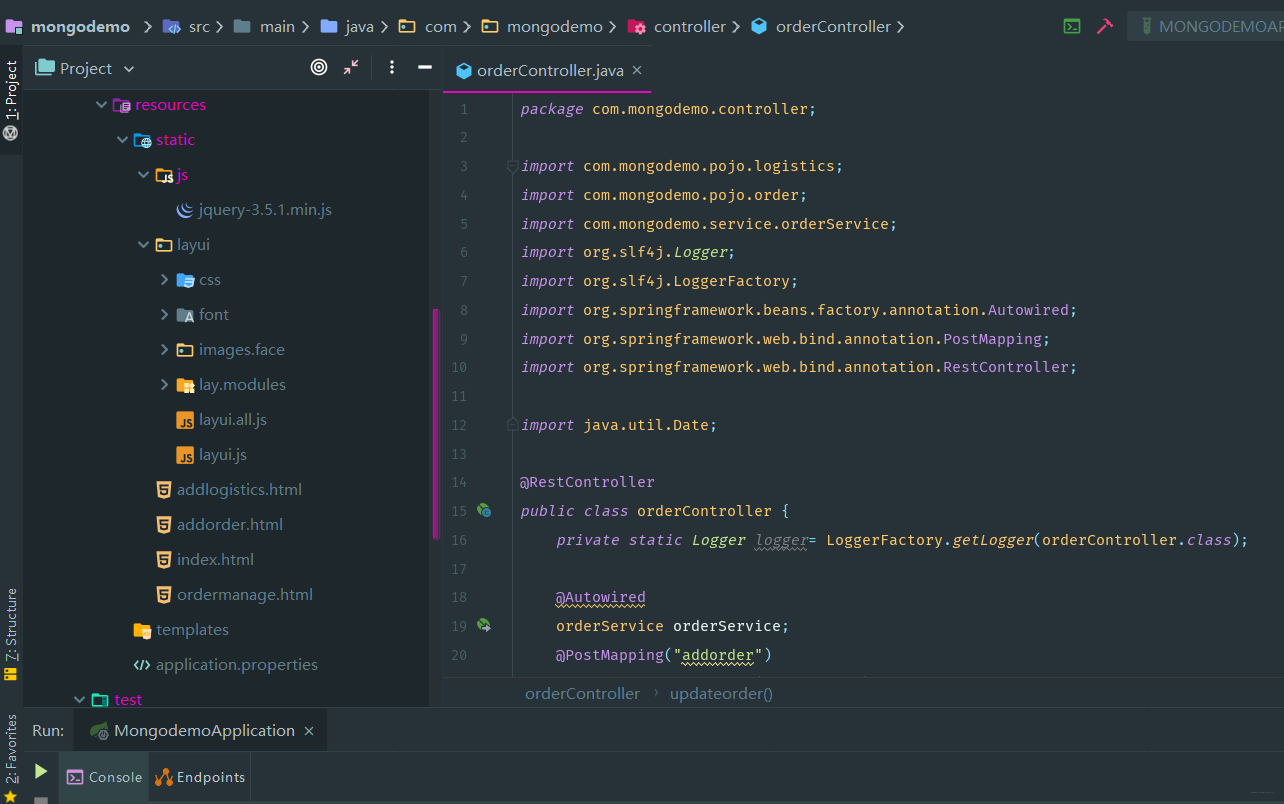 SpringBoot+MongoDB實(shí)現(xiàn)物流訂單系統(tǒng)的代碼