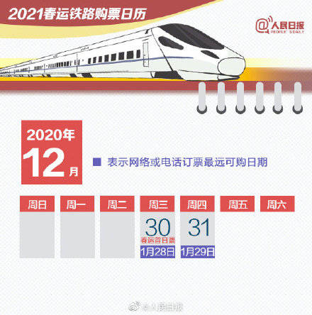 2021春運購票日歷 2021春運訂票時間表 今天搶哪一天的火車票