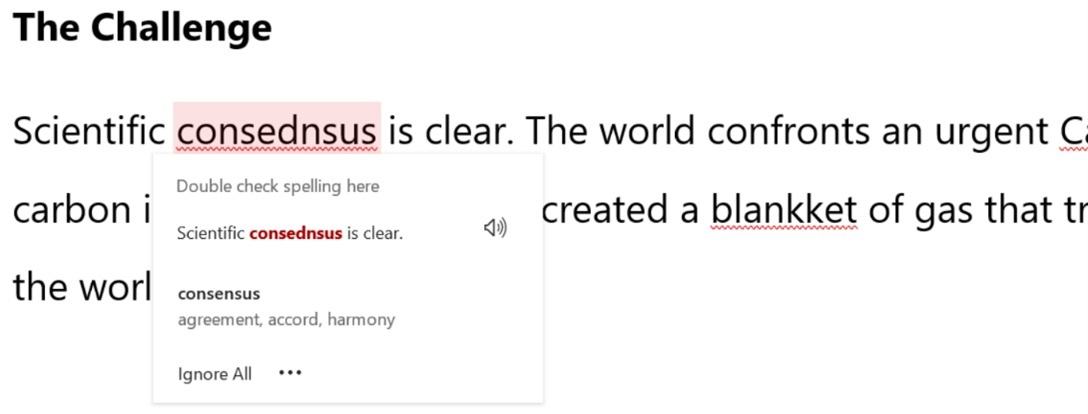 Office Word 桌面版開始測試 Microsoft 編輯器：檢查你的拼寫和語法