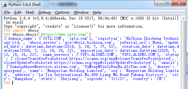 Python基于whois模塊簡單識別網站域名及所有者的方法