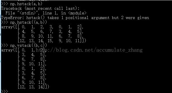 numpy 進行數組拼接,分別在行和列上合并的實例