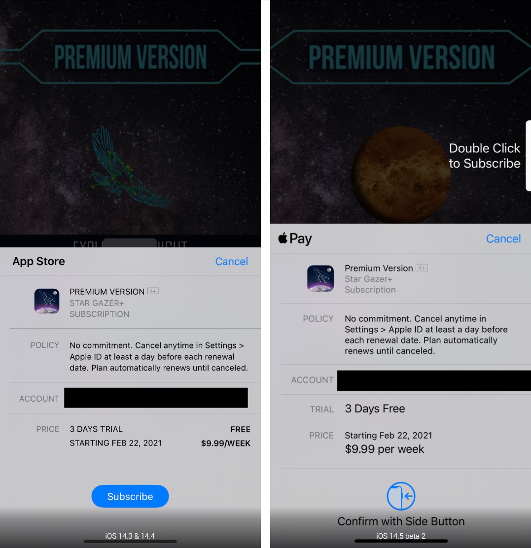 蘋果 iOS14.5 Beta 2 更新訂閱表格彈窗：價格和試用信息更清晰
