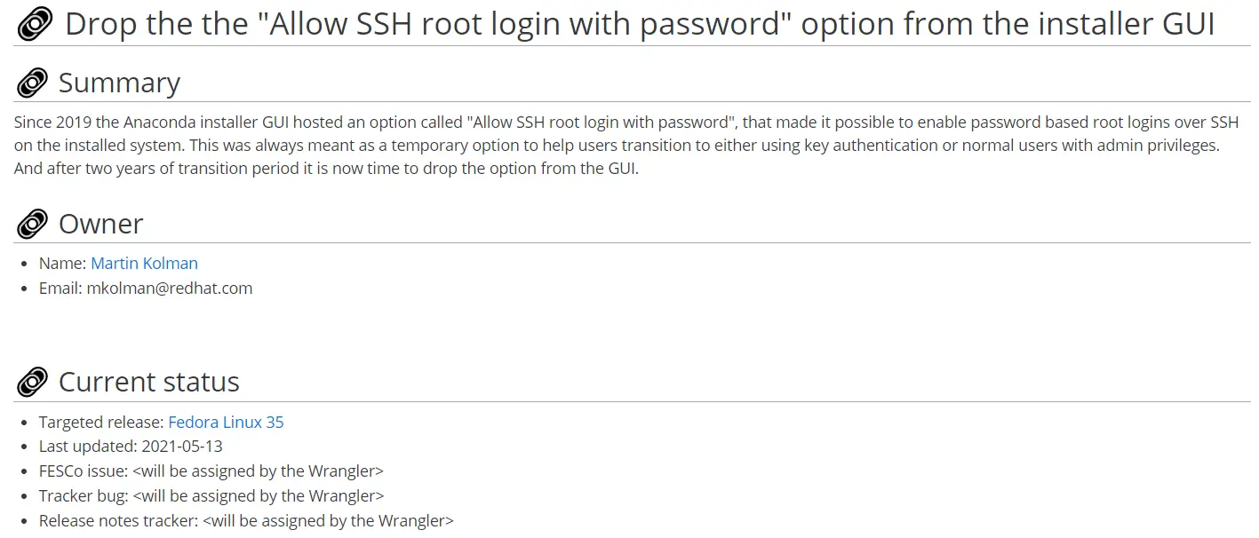 Fedora 35 或取消“允許用密碼登錄 SSH Root”的安裝程序選項(xiàng)