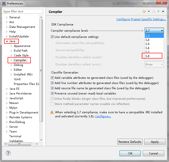 java compiler沒有1.8怎么解決