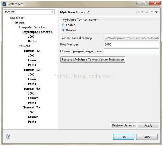 JAVA環(huán)境搭建之MyEclipse10+jdk1.8+tomcat8環(huán)境搭建詳解