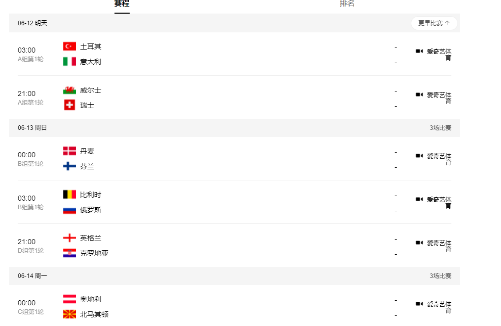 2021歐洲杯賽程表 2021歐洲杯賽程時間表(最新完整版)