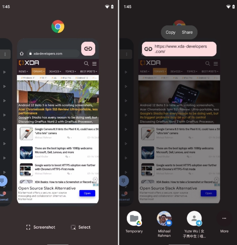 Android 12 改進 URL 共享功能，復制鏈接更容易