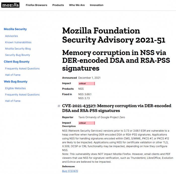 Mozilla已修復(fù)NSS跨平臺網(wǎng)絡(luò)安全服務(wù)中的內(nèi)存破壞漏洞