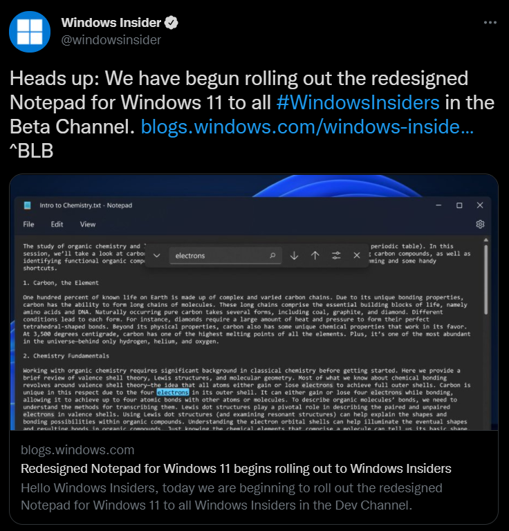 微軟 Windows 11 全新記事本已向 Beta 預覽版用戶推送:圓角云母UI 現代設計,黑暗模式 微軟 Windows 11 全新記事本已向 Beta 預覽版用戶推送:圓角云母UI 現代設計,黑暗模式