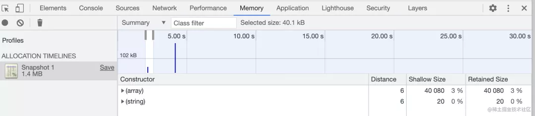 通過(guò) Chrome Devtools 的 Memory 工具證明 string 的內(nèi)存分配方式