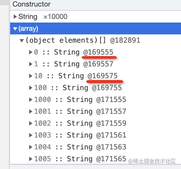 通過(guò) Chrome Devtools 的 Memory 工具證明 string 的內(nèi)存分配方式