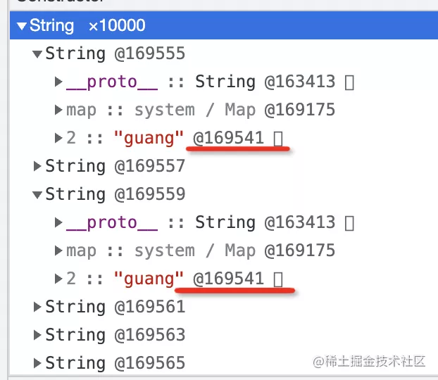 通過(guò) Chrome Devtools 的 Memory 工具證明 string 的內(nèi)存分配方式