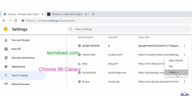 谷歌 Chrome Canary 99 瀏覽器推出：刪除默認搜索引擎功能回歸