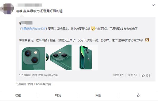 墨綠色iPhone 13沖上熱搜！網友神評：韭菜綠